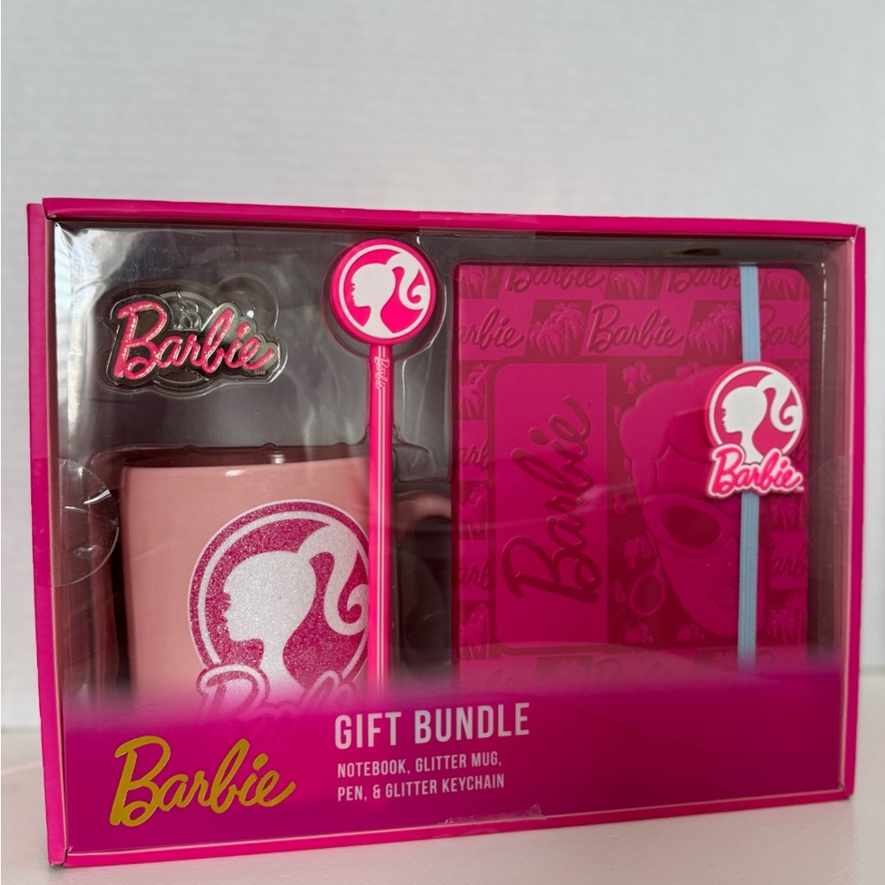 Barbie Pink Gift Bundle Set w/Notebook,Glitter Mug,Pen & Keychain